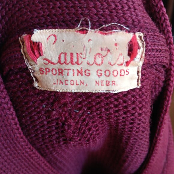 Small Vintage Letterman Sweater Burgundy Wool Cardigan Lawlor's Lincoln Nebraska - Picture 7 of 7